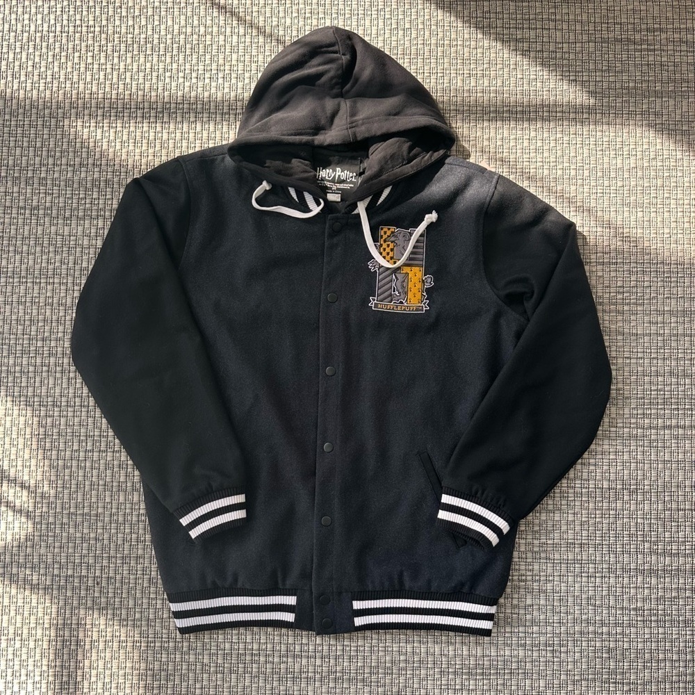 Harry Potter Hufflepuff Varsity Jacket Hoodie Wool Sz Large